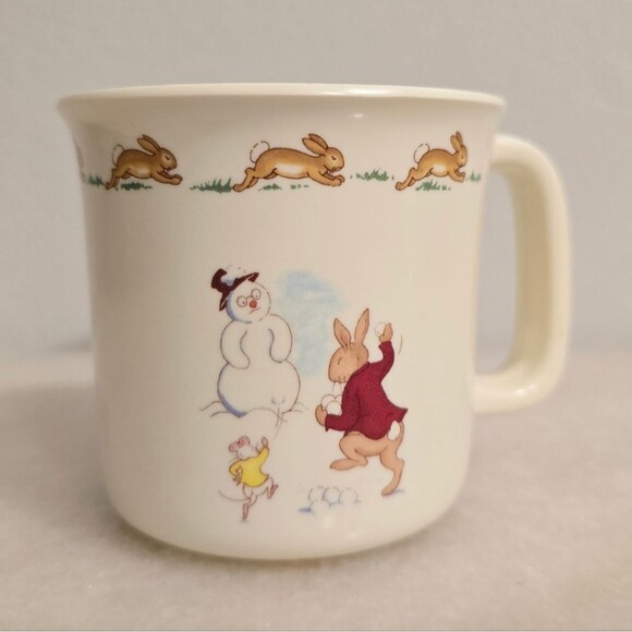 Royal Doulton BUNNYKINS Plastic Baby Kid Cup Mug Rocking Bunny / Snowman England - Picture 3 of 9